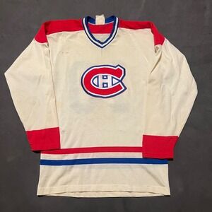 VTG‎ 70s Sandow Sporting Knit Montreal Canadiens Hockey Jersey #10 Mens M White